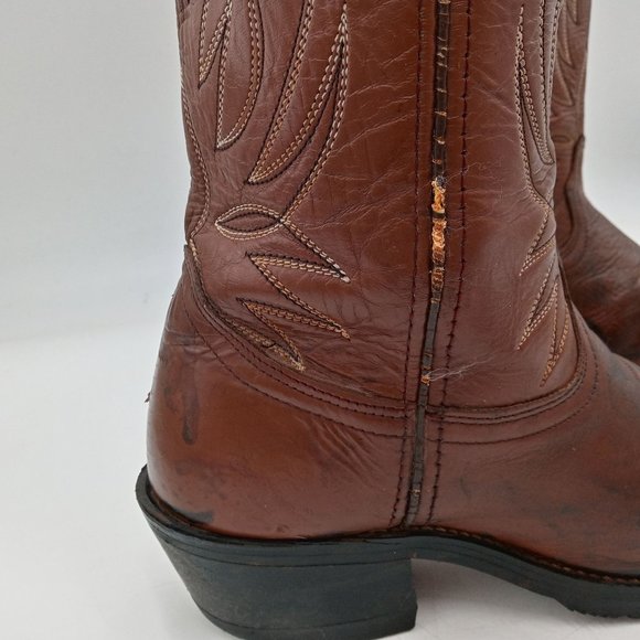 Vintage Brown Leather Mens 7 D Cowboy Boots Country Western Chore Work main image 8